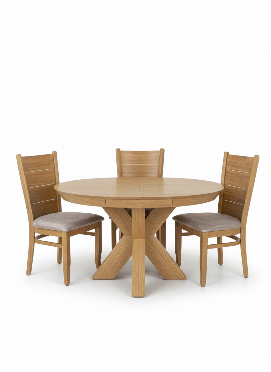 French Style Round Dining Table Adjustable and 6-Chairs