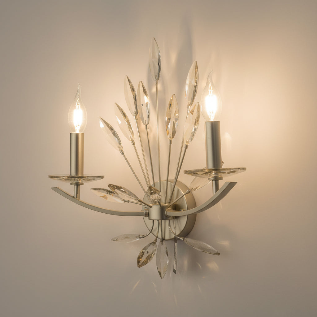 Modern Crystal Leaf Wall Sconce – 2 Lights 336/2